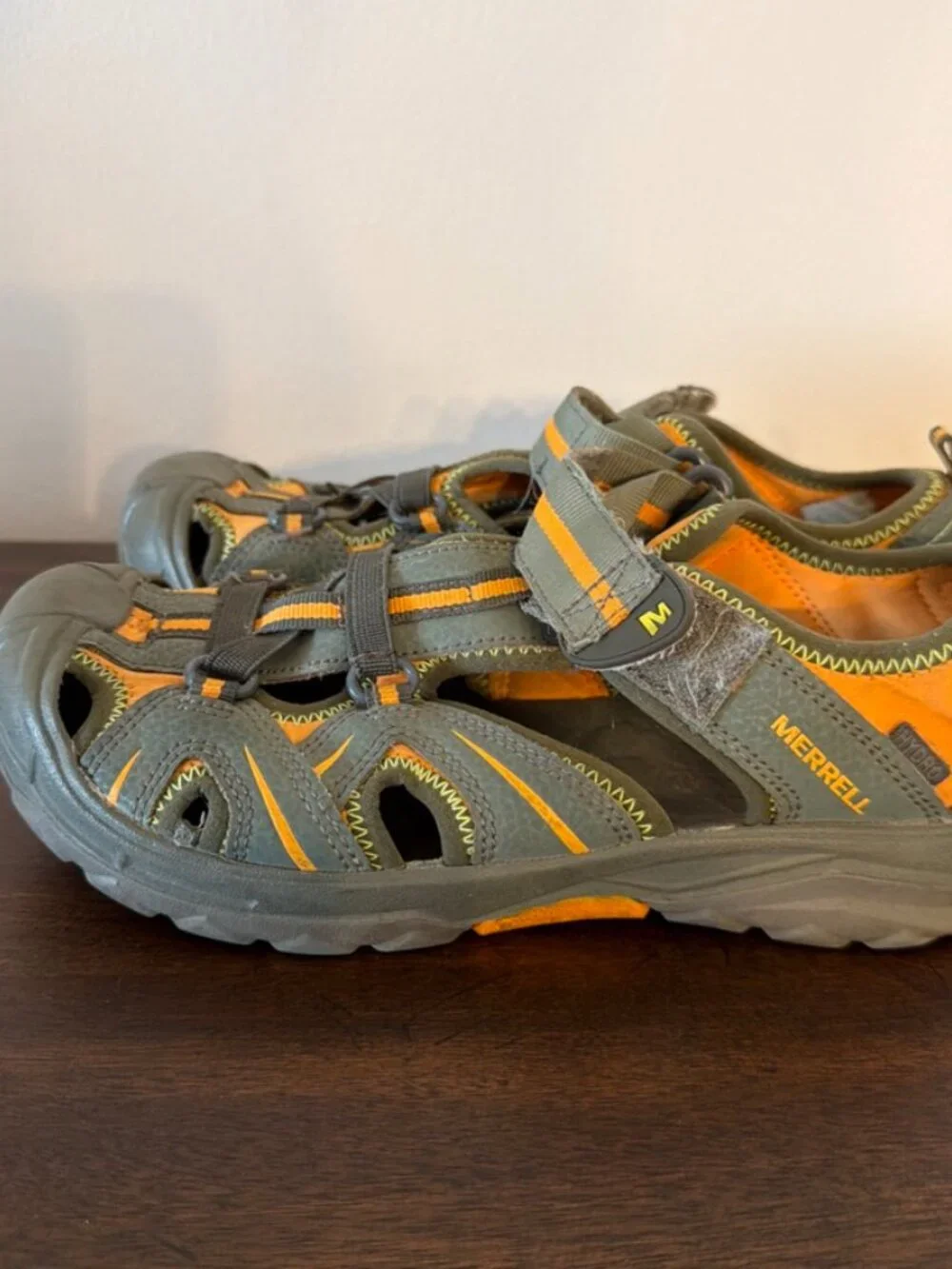 Merrell Boys Unisex Sandals Adventure Shoe Size 4W Green Orange Hydro Hiker